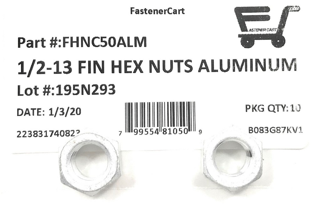 (10) 1/2-13 Finished Hex Nuts Aluminum - Solid Aluminum (10 Pieces)