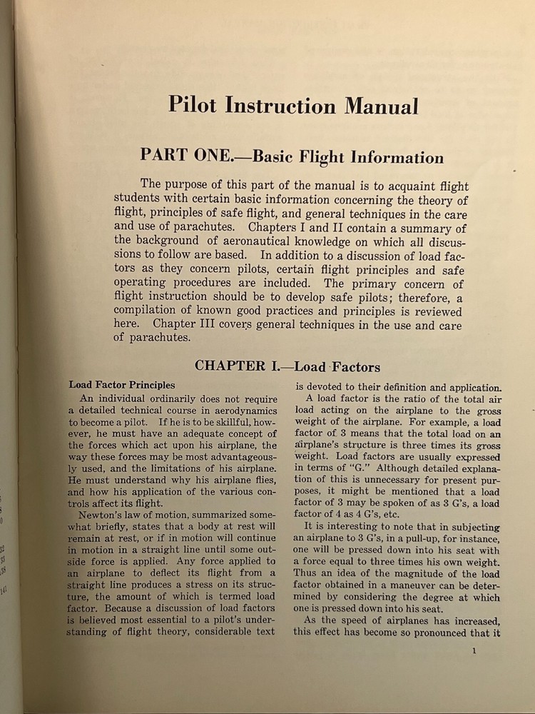 1958 US Dept. Commerce C.A.A. Technical Manuel #106 Pilot Instruction Manual
