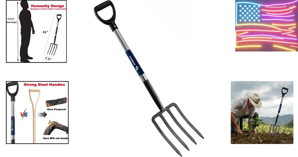 4-Tine Spading Digging Fork, Garden Digging Spading Fork Forged Steel with D-...