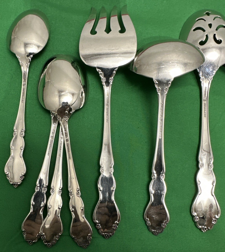 25 Pc DOVER Stainless Steel FORKS SPOONS & SERVING PCS Oneida Cube Mark
