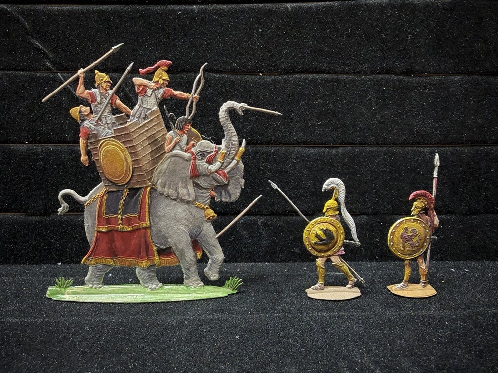 Flat Tin Figures - War Elephant and Greek Hoplites
