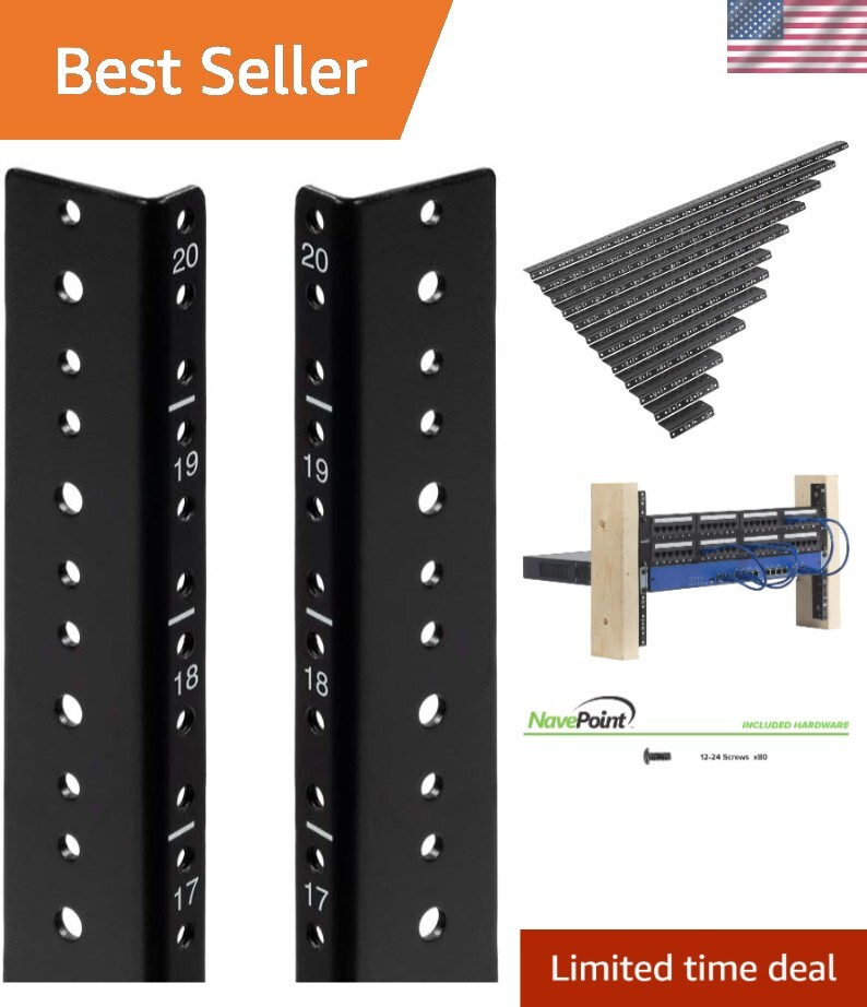Robust Black 20U Rack Mount Rails with Multiple Mounting Holes - Quick Setup