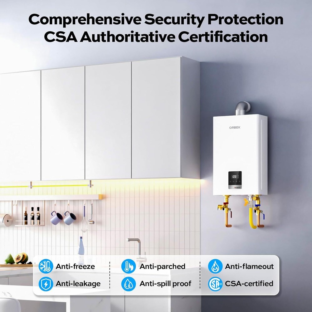 ORBEK 12L Indoor Propane Tankless Water Heater 3.6 GPM 80,000 BTU CSA Certified