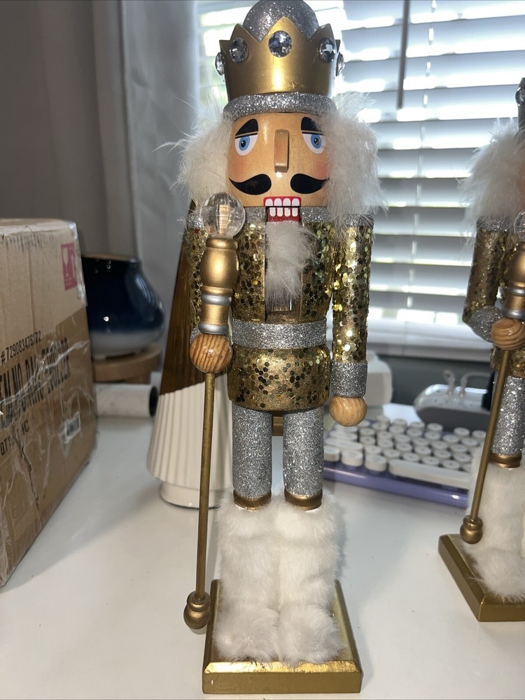 Holiday Lane Shine Bright Silver & Gold Sequined Nutcracker,