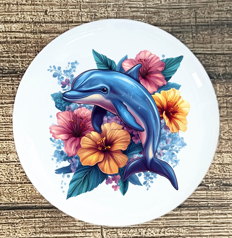 DOLPHIN  FLORAL back round White ceramic knob kitchen cabinet pull STYLE 10