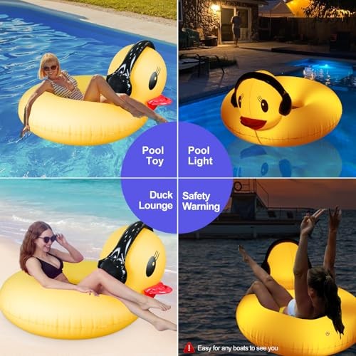 Inflatable Duck Pool Float with Lights, Solar Pool Inflatables Duck Floaties