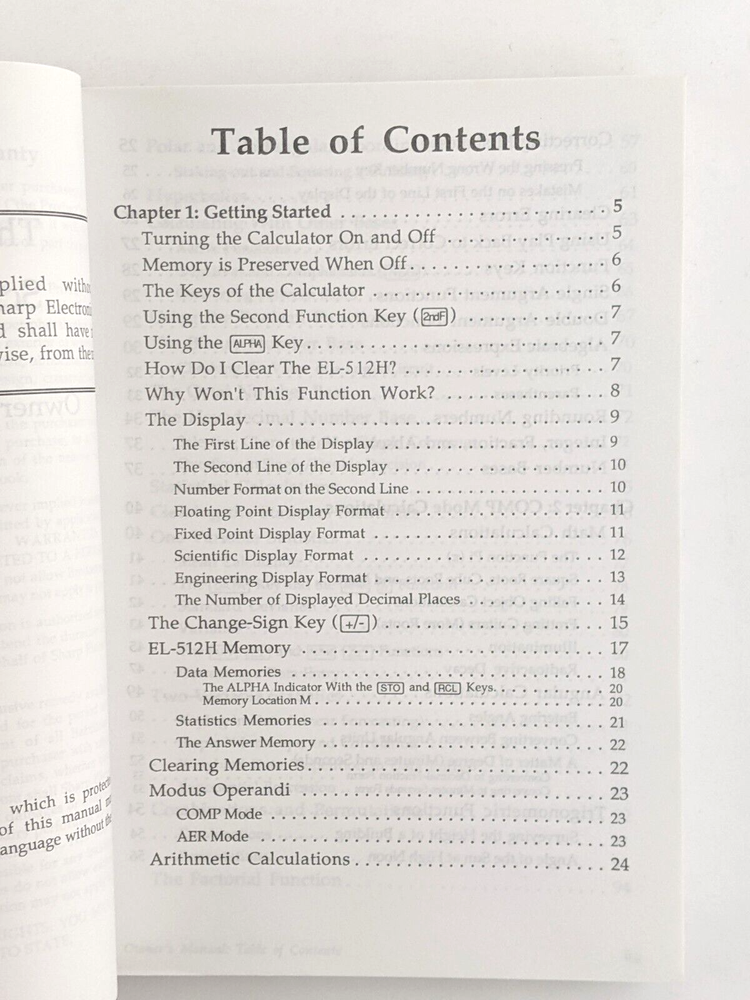 Sharp EL-512H Scientific Calculator Owner's Manual Only