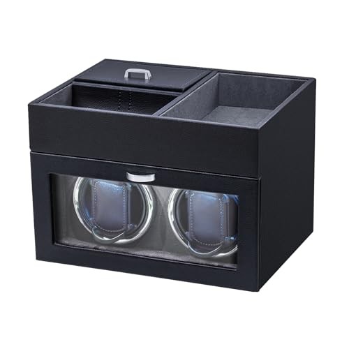 Automatic Double Watch Winder with Storage Box, Watch Winders for 2 Gray
