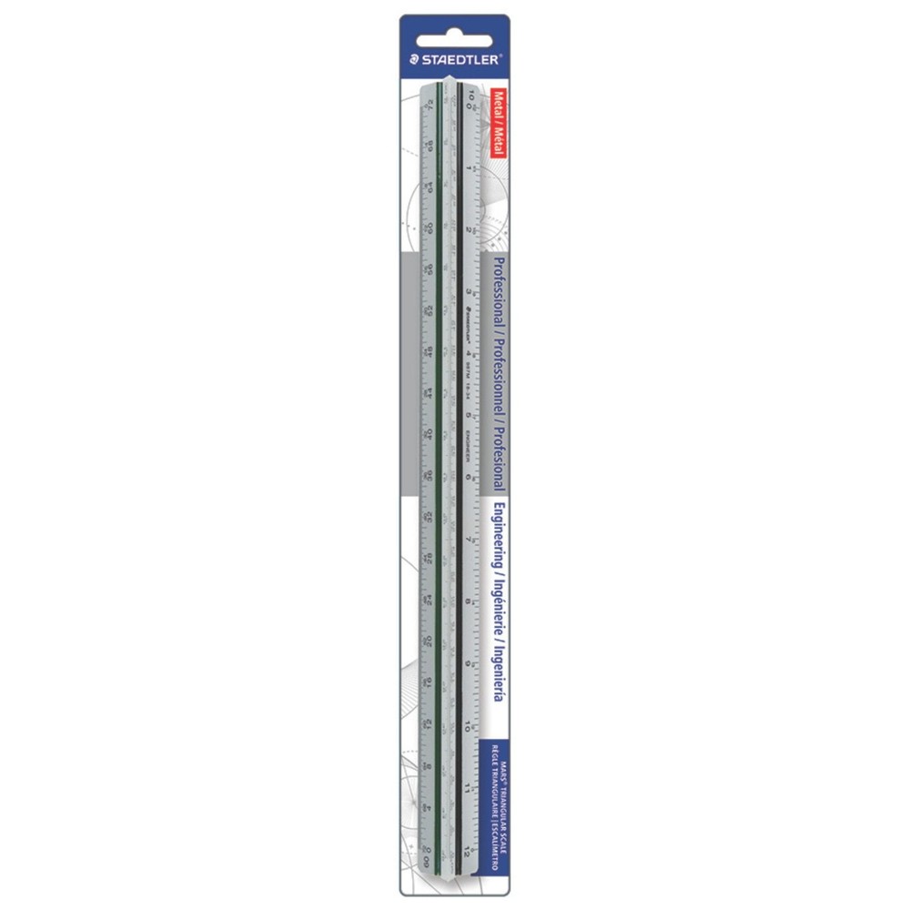 Engineer Aluminum Triangular Scale, 12in Metal Ruler with Color-Coded Grooves...