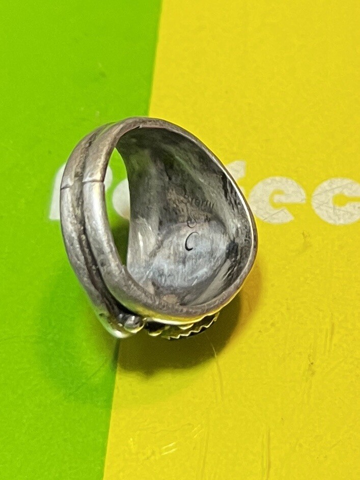 Native American Malachite Sterling Silver Ring Size 7 - Signed “SC”