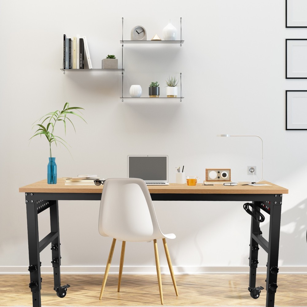 60"Rolling Adjustable Heavy Duty Workbench with Rubber Wood Top Working