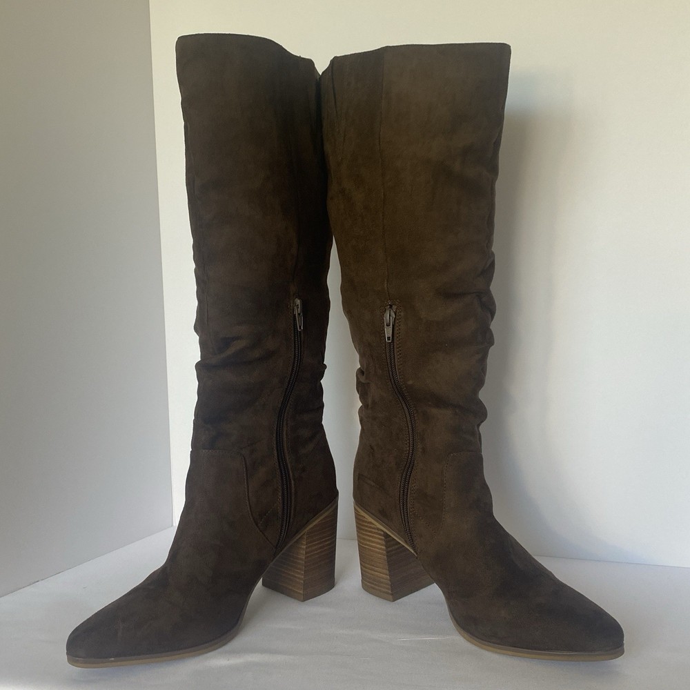 Universal Thread Brown Knee High Boots Side Zip Block Heel Size 11