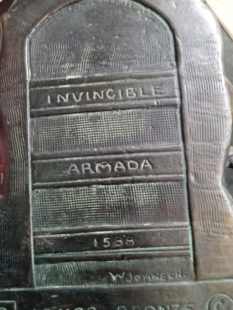Armor Bronze INVINCIBLE ARMADA 1588 Nautical Bookends Bronze Clad 1925 W JOHNSON