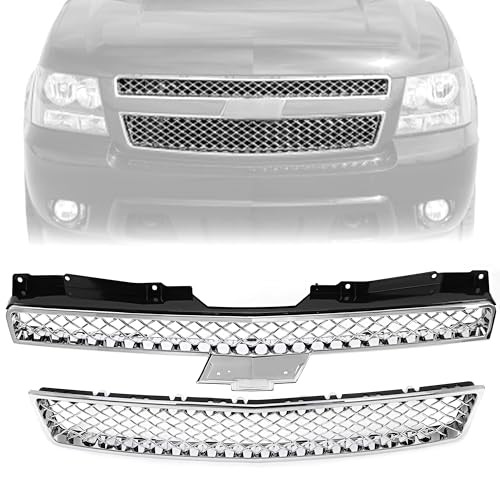 Upper & Lower Mesh Grille Compatible with 2007-2014 Chevy Avalanche, Tahoe,