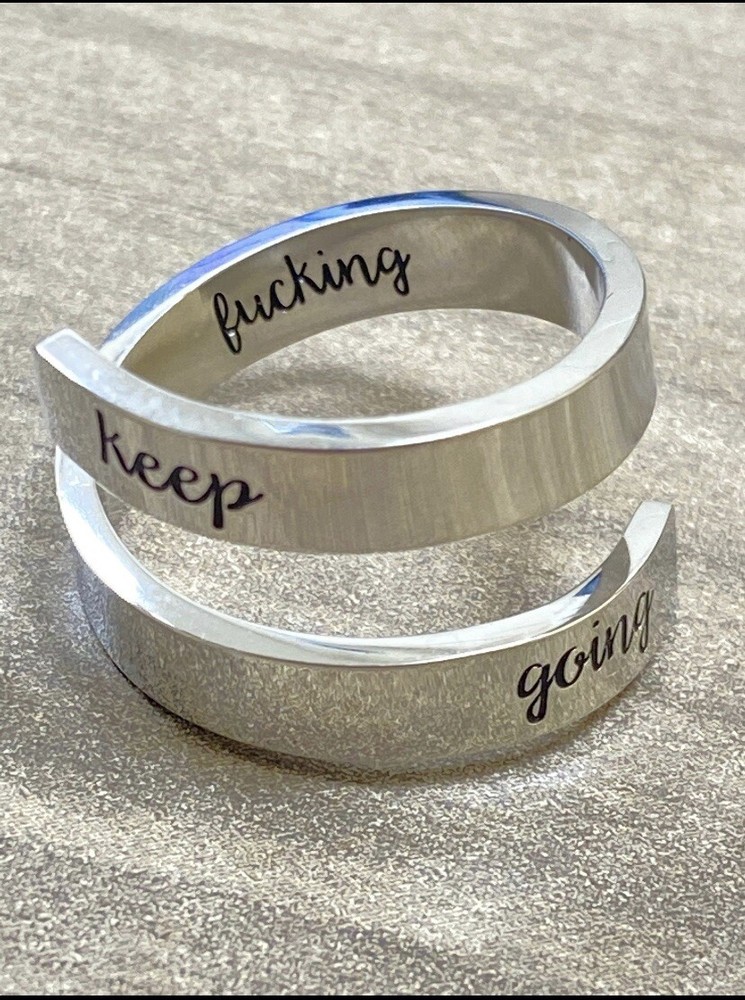 Silver keep f*ing going twist statement ring - unique gift for her
