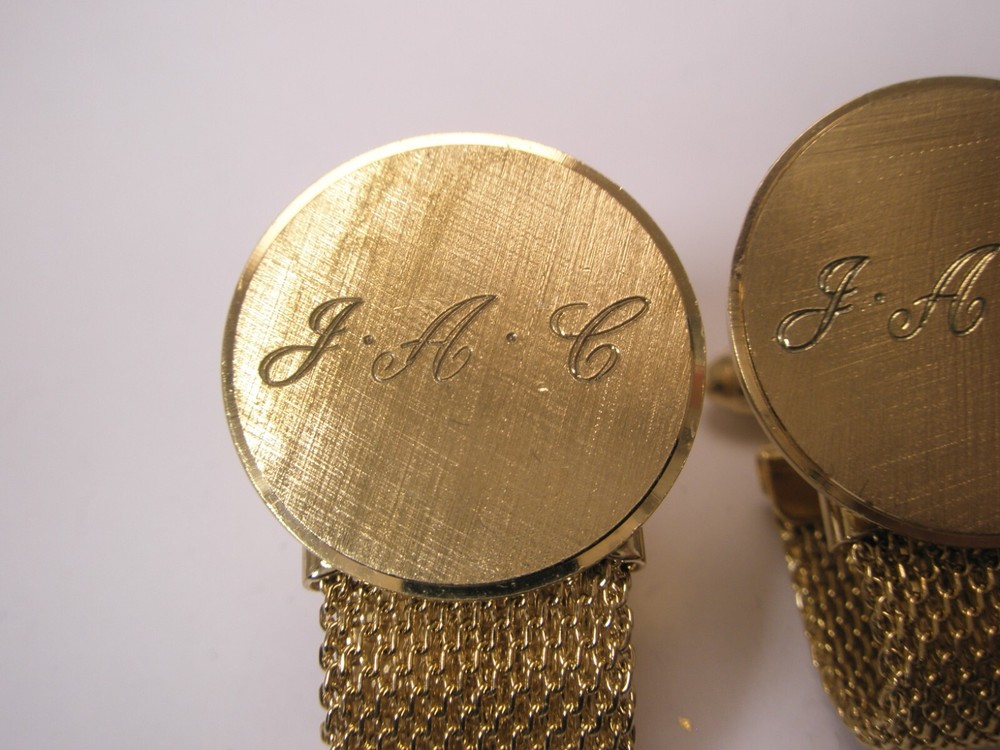 JAC Monogram Initial Letter Vintage ANSON Mesh Wraparound Cuff Links & Tie Tack