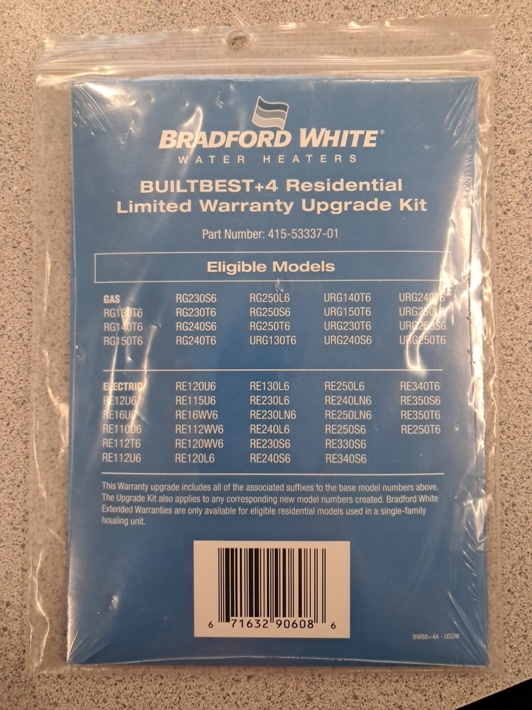 Bradford White Level 1:  10-Year Warranty Upgrade Kit 415-53337-01