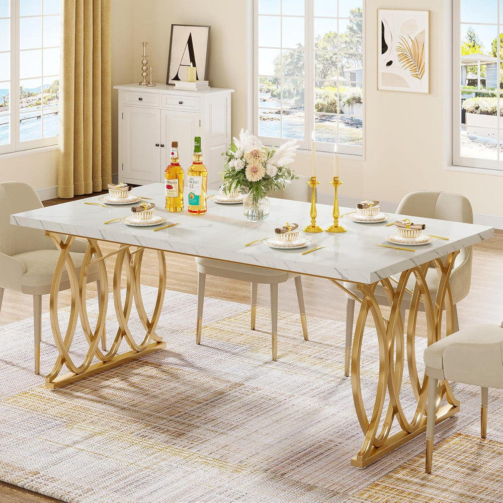 Tribesigns Modern Dining Table, 63" Large Kitchen Table for 4-6 People, Unique R