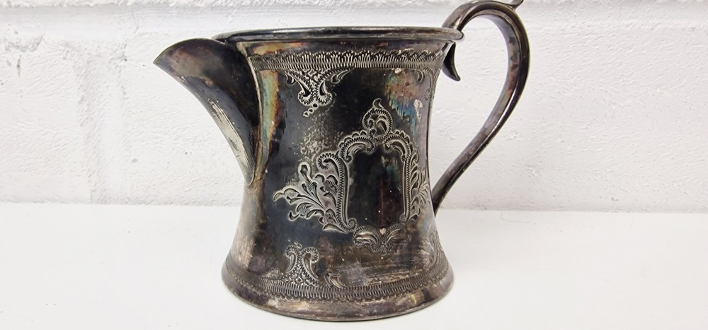 Rare Mark Willis & Son Silver Plated Creamer, Engraved Pattern, 75mm H