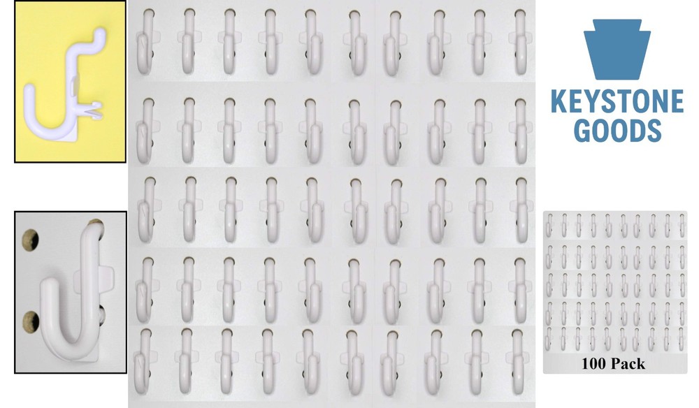 50 Pack White Heavy Duty J Style Pegboard Hooks for Garage & Workshop