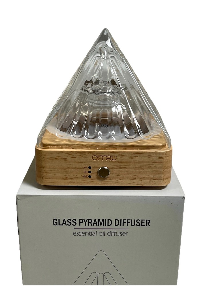 Omau Glass Pyramid Essential Oil Diffuser Wood Base