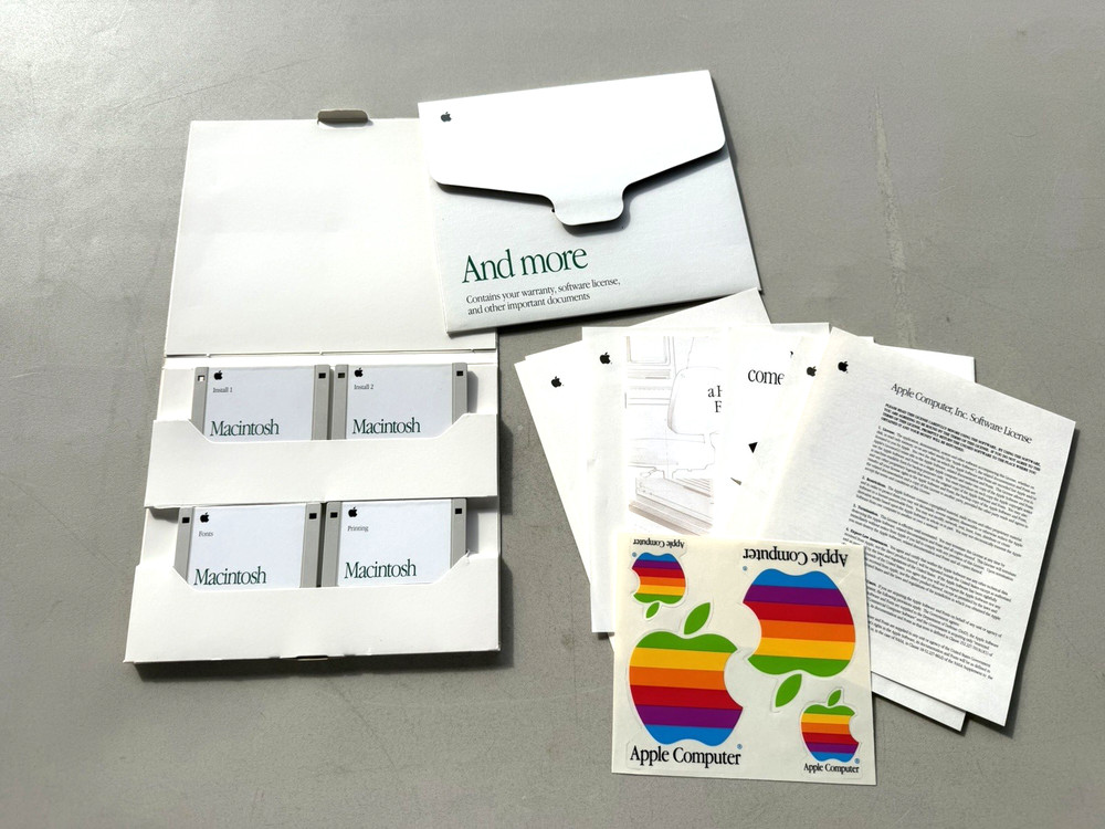 Vintage Apple Macintosh Mac System Disks version 914-0363-B & Documents Stickers
