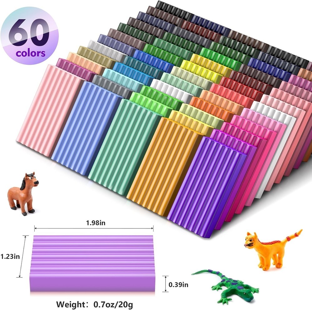 Complete Polymer Clay Starter Kit - 60 Colors, Tools, and Accessories for Kids