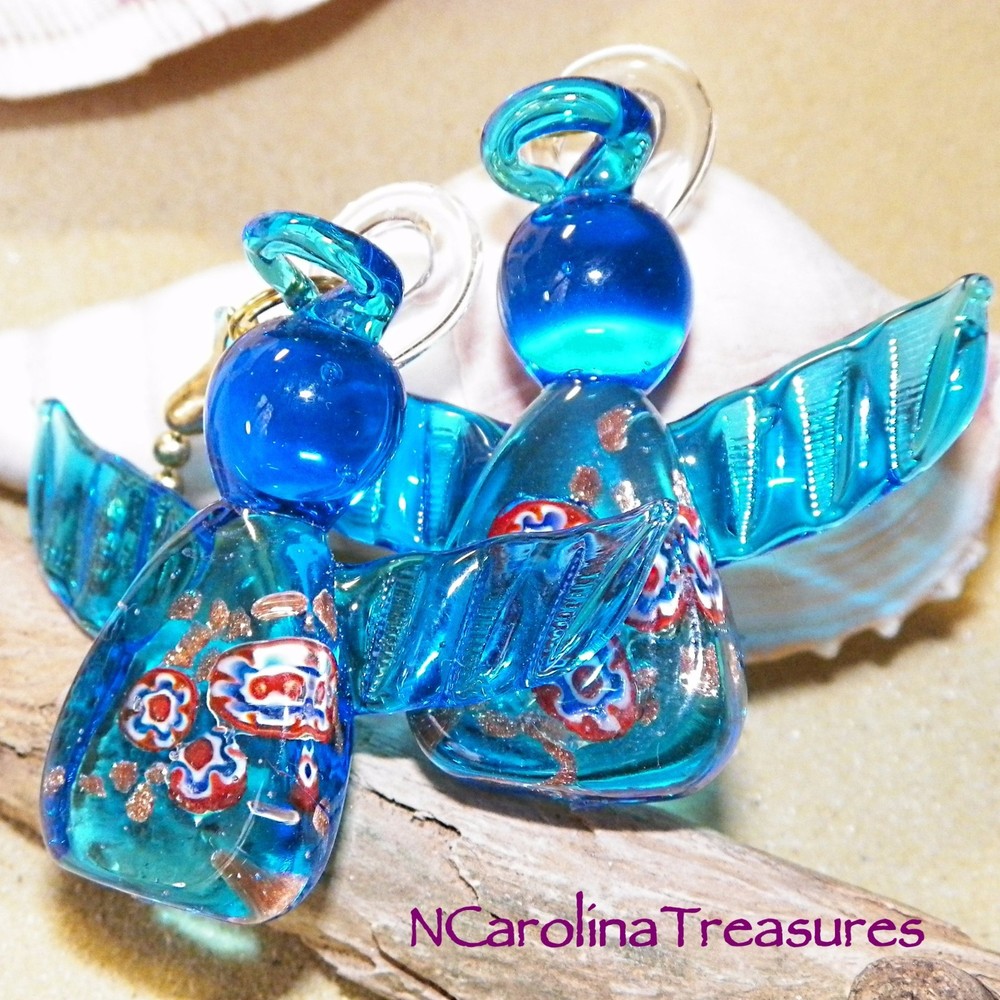 Blue Murano Glass Christmas Angel Ceiling Fan Pulls - Pair