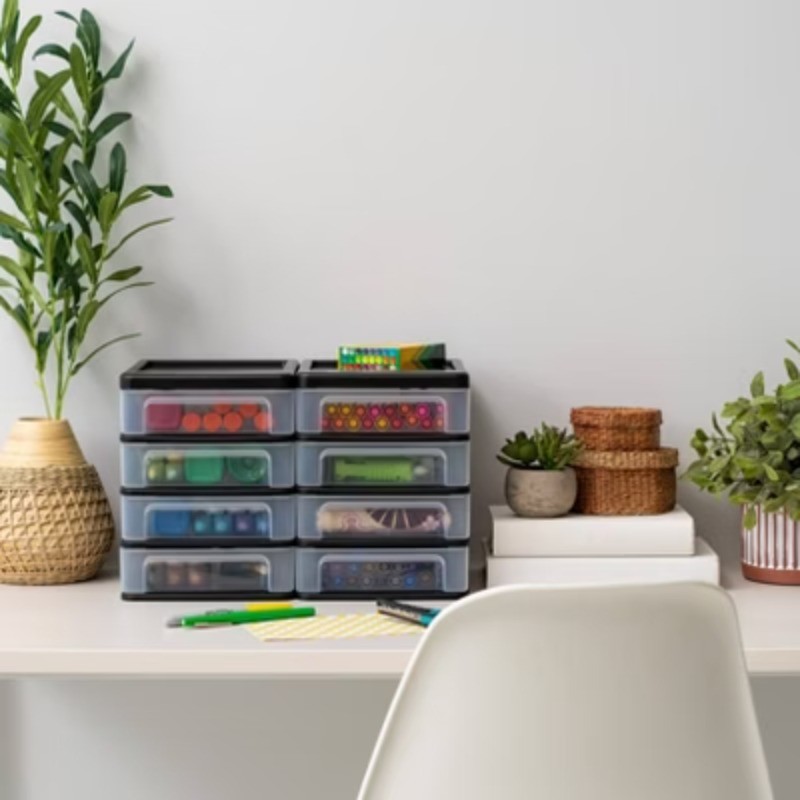 2pk Desktop Organizer, 4 Drawer Compact Black Stackable