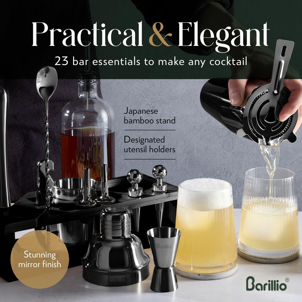 Home Bartender Kit - 23 Pc Cocktail Shaker Set with Bamboo Stand