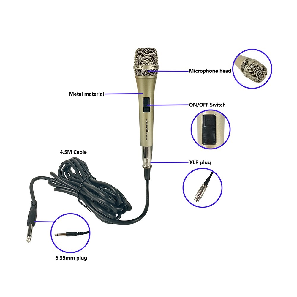 Unidirectional Wired Handheld Microphone Dynamic XLR Cable Mic for Singing Speak