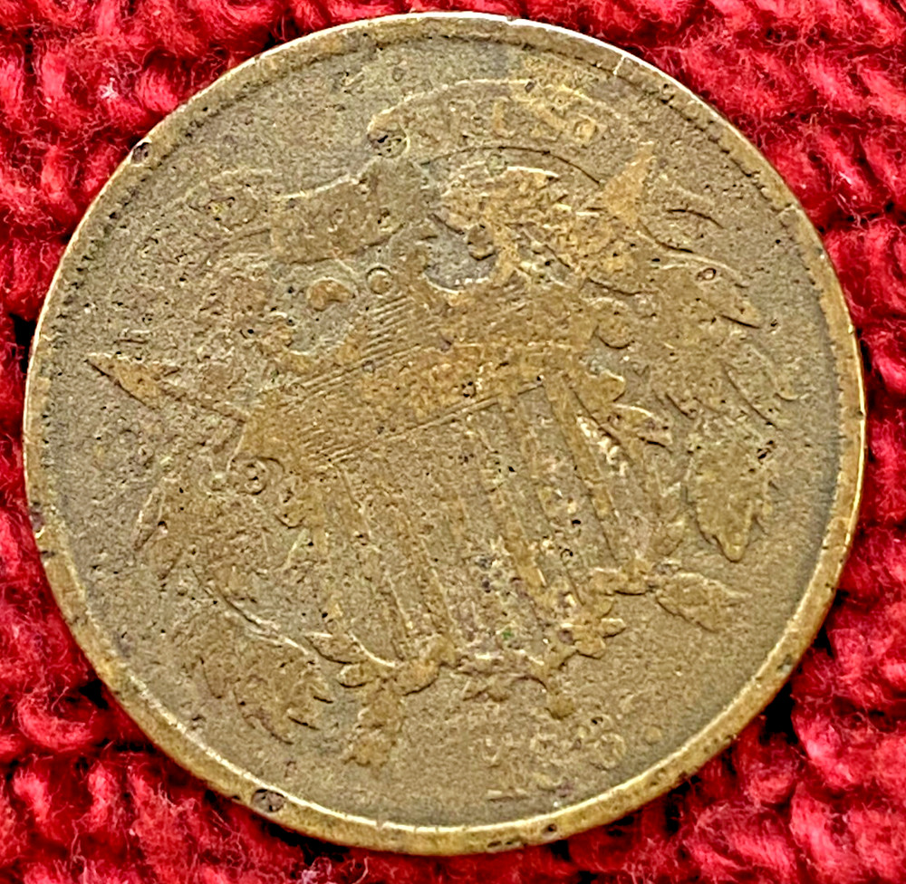 1867 U.S. 2 Cent Piece, rotation defect (c215)