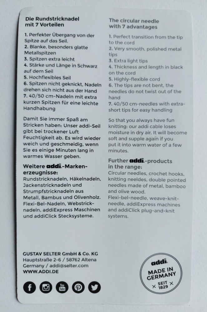 Сircular needles Addi accessories