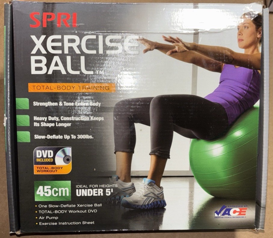 SPRI PRO 45 cm Exercise Ball | Includes Total Body Workout DVD and Air Pump