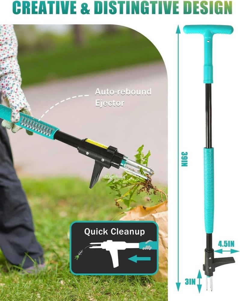 39" Weed Pulling Tool, 3-Claw Detachable Weed Puller Tool with Long Handle, H...