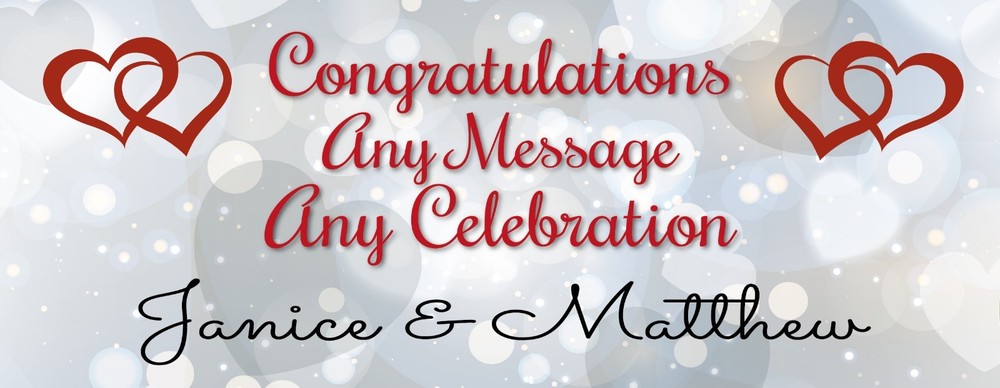 2 PERSONALISED JOINED HEARTS WEDDING BANNERS, RUBY WEDDING ANNIVERSARY BANNERS