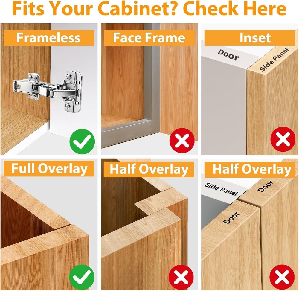 Adjustable 175° Soft-Close Hinges for Frameless Cabinets – 2 Pack, Easy Install