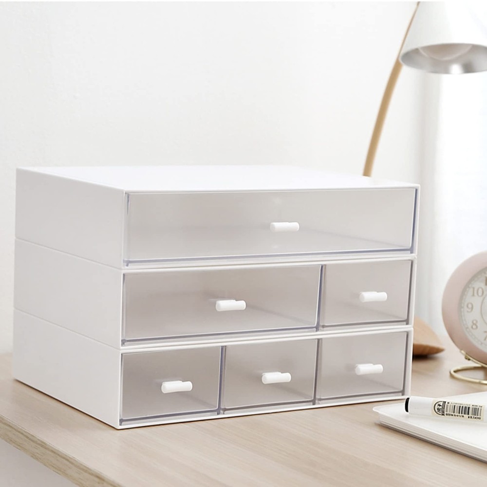 Desk Organizer-3 Tier Stackable Storage Drawers with 6 Compartments White Com...