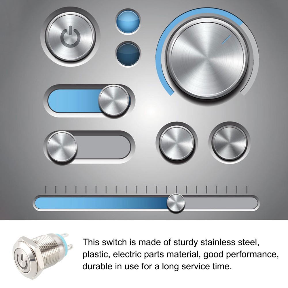 Push Button Switch - AC 250V 2A / 12mm / Silvery, Blue / 1 Pcs