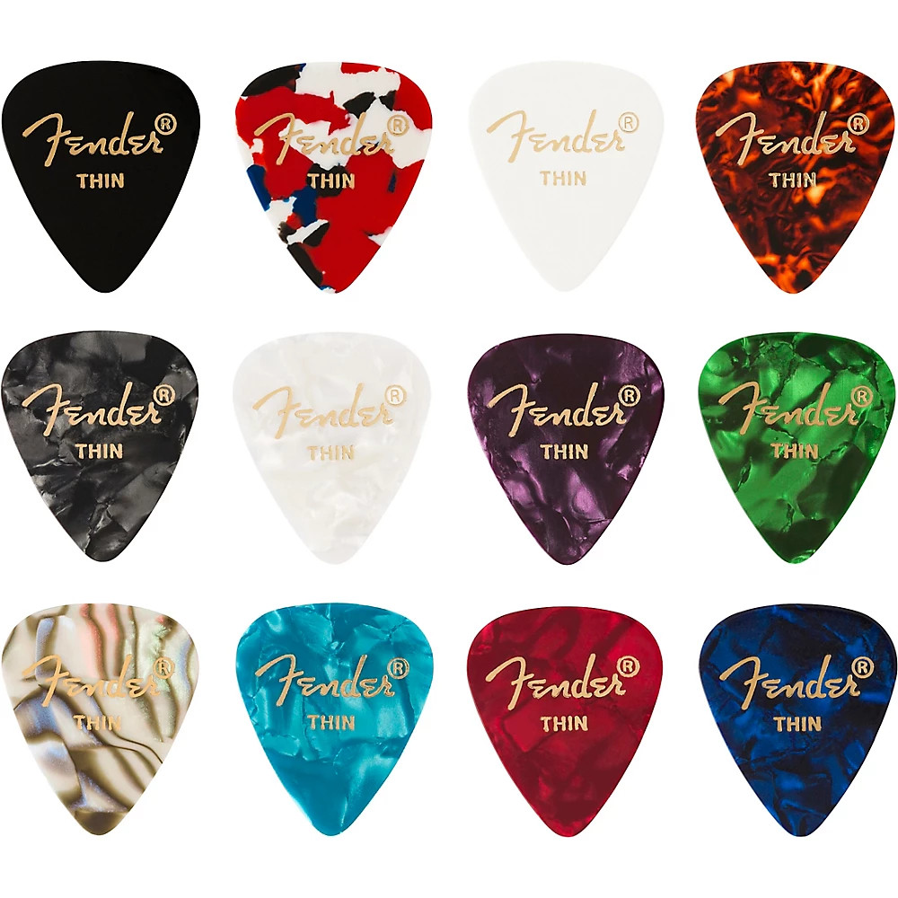 Fender 351 Shape Celluloid Medley Guitar Picks (12-pack) Thin 12 Pack