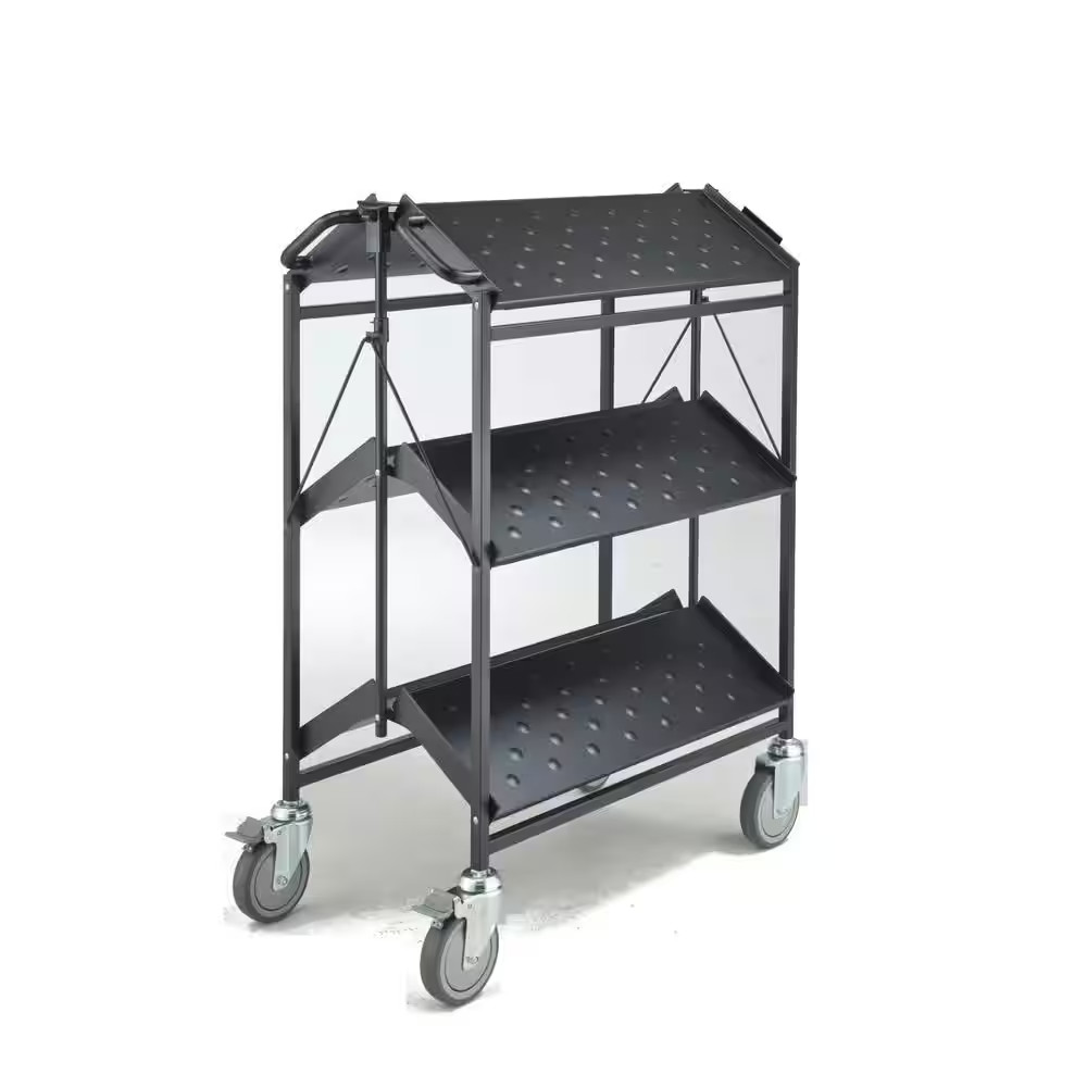 Folding Master Busing Cart, 3-Shelf Black 550 Lbs. Cap with 5 In. Swivel Caster