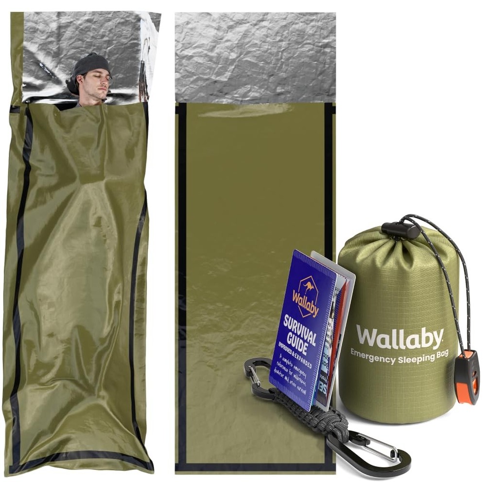 Wallaby 2Pack Emergency Mylar Sleeping Bags with Nylon Pouches, Whistle Pull ...