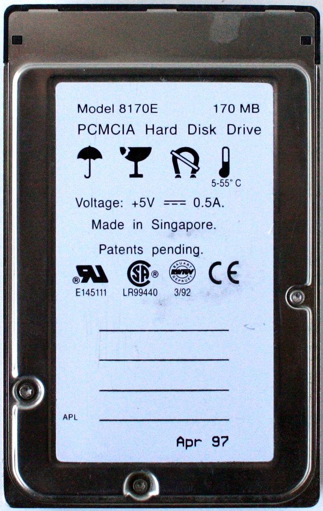 Integral model 8170e, viper 170e, pcmcia hard disk drive