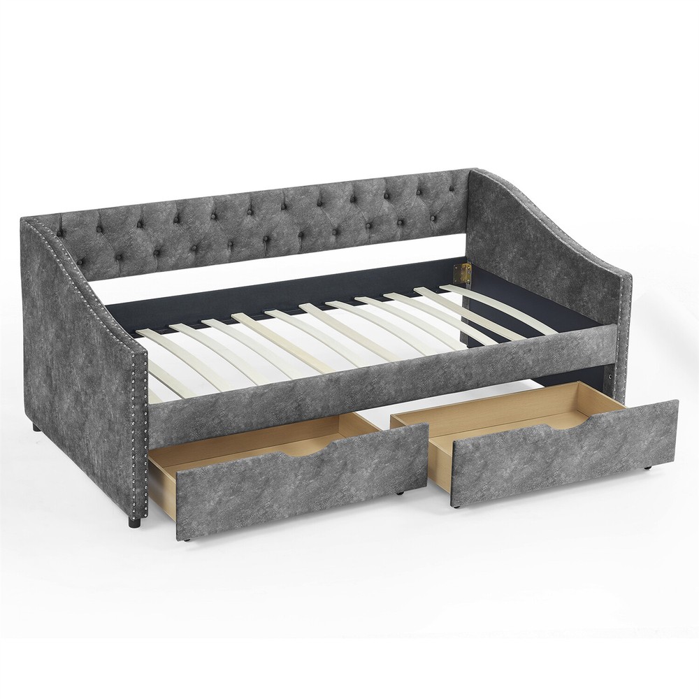 Twin Size Daybed Upholstered Bed Frame Sofa Bed w/ 2 Storage Drawers New