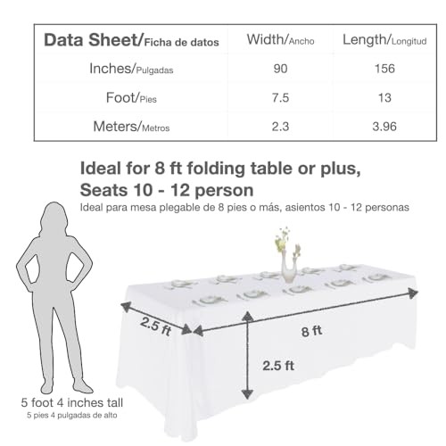 Extra Large Table Cloths. 8+ft Rectangle Tables 156" x 90" (Rectangular) White