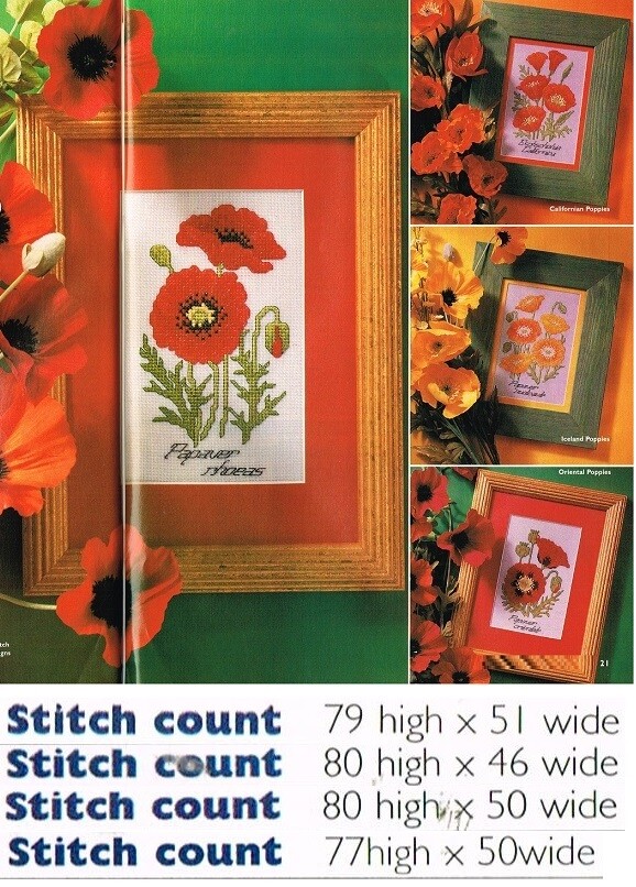 PRETTY POPPIES  CROSS STITCH PATTERN ONLY   EQ - RP