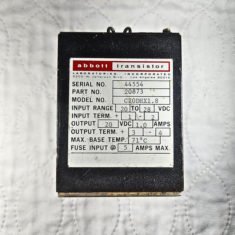 Abbott Transistor G20DHX1.8 DC Solid State Relay 20-28VDC 1A – USED