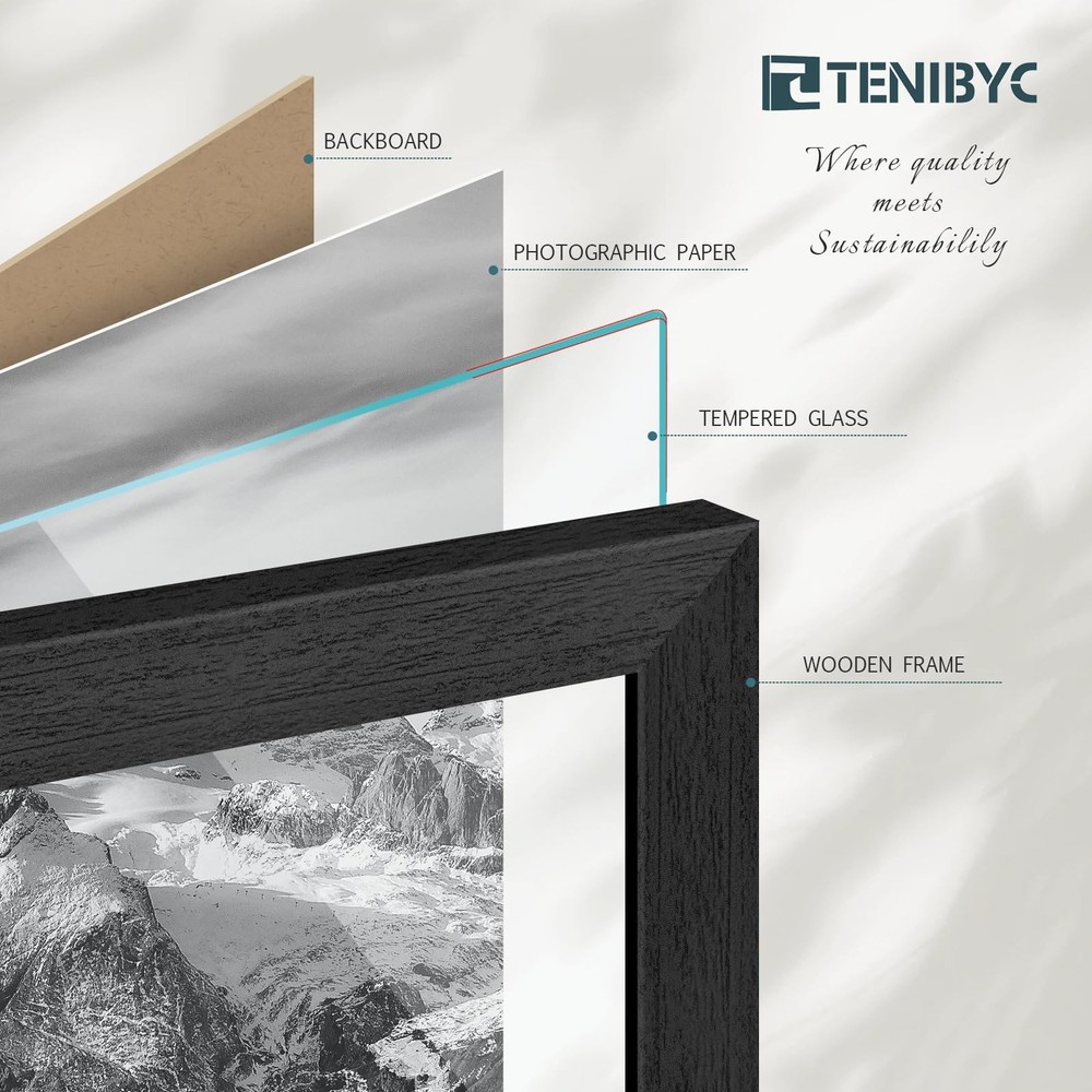 16x20 Picture Frames Set - 3 Pack - Black Solid Wood Poster Frame - Tempered ...
