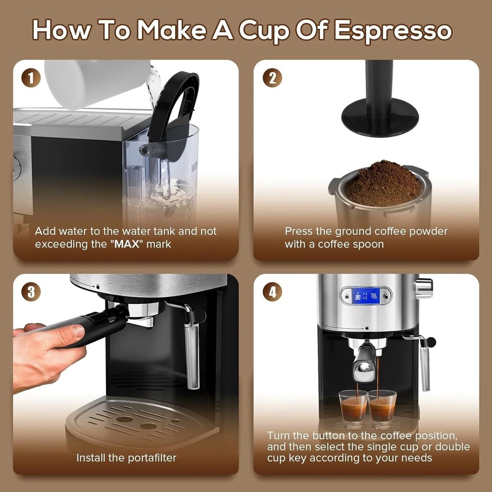 Espresso Machine 20 Bar, Semi-Automatic Professional Coffee Machine for Cappucci
