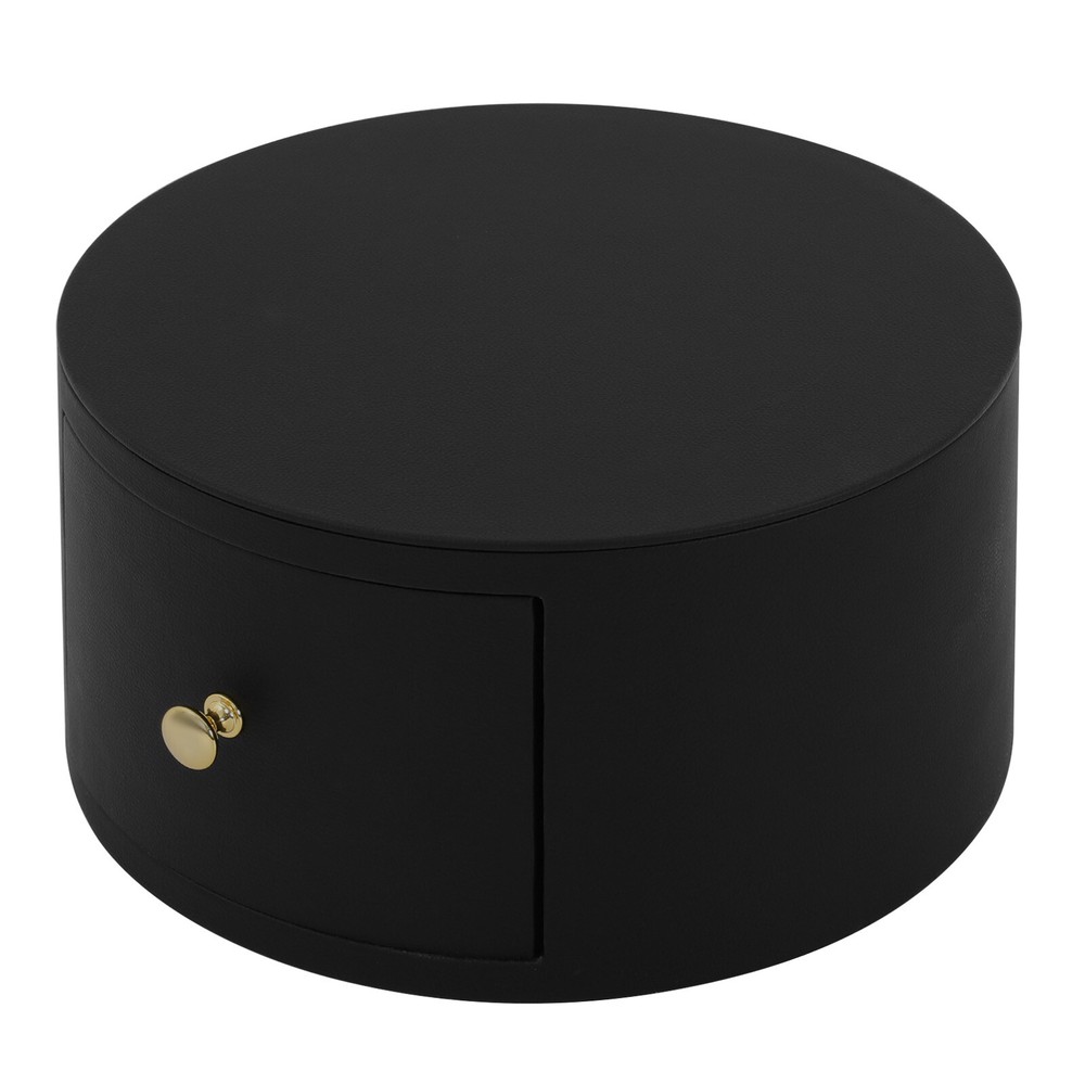 LED Nightstand w/ Black Drawer Side Table with USB & Wireless Charging